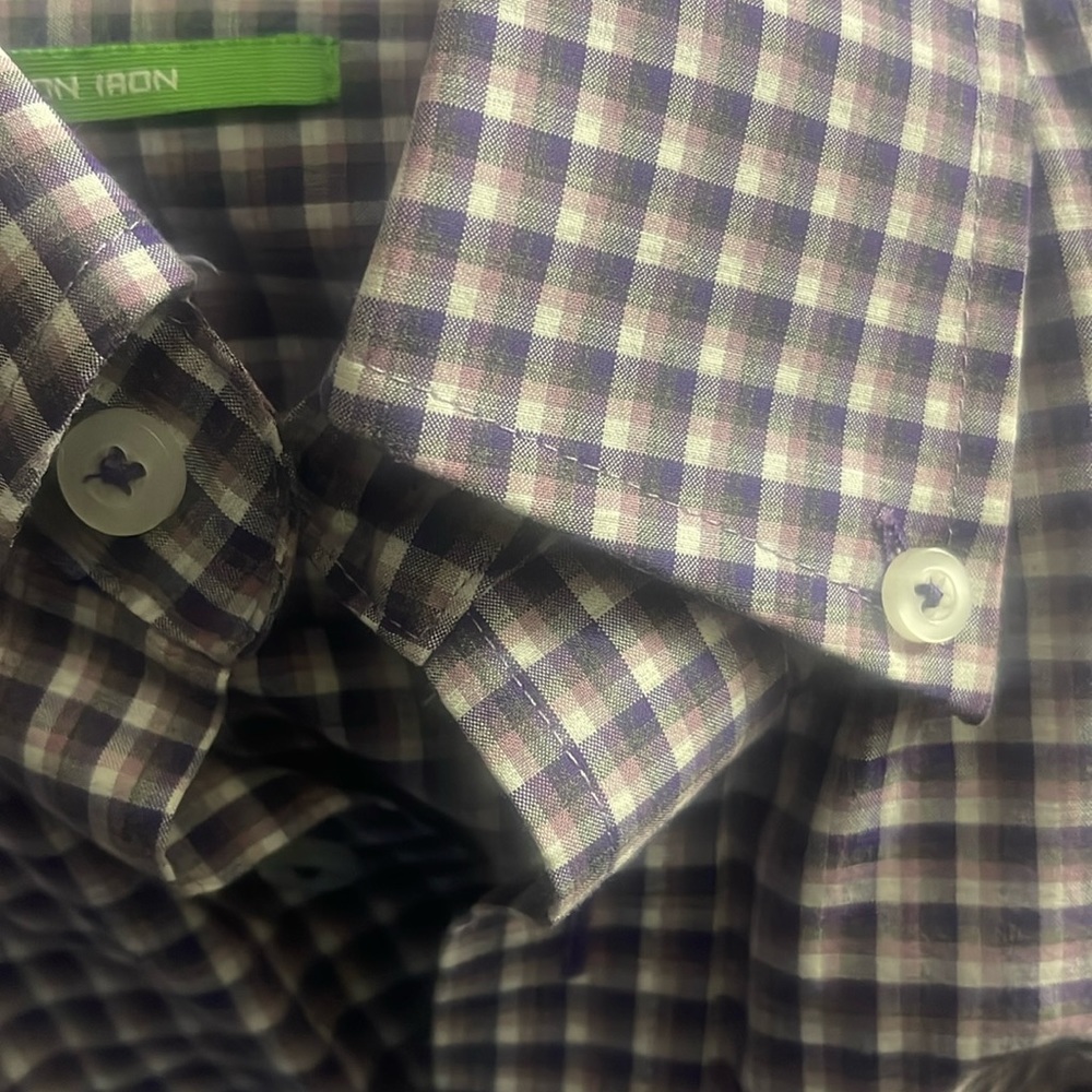 Forsyth of Canada Purple Plaid long sleeve dress shirt size L Non Iron - Picture 3 of 6